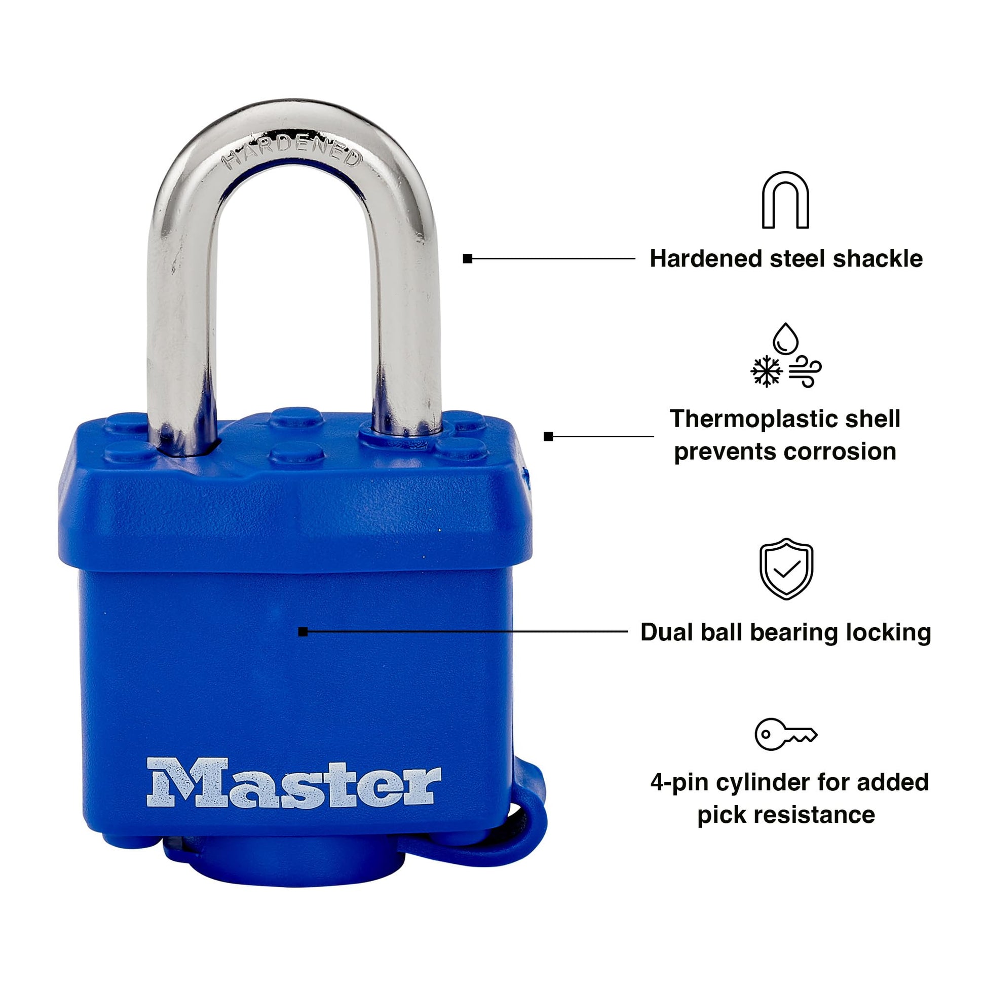 Candado Laminado Master Lock Azul con Cubierta para Intemperie