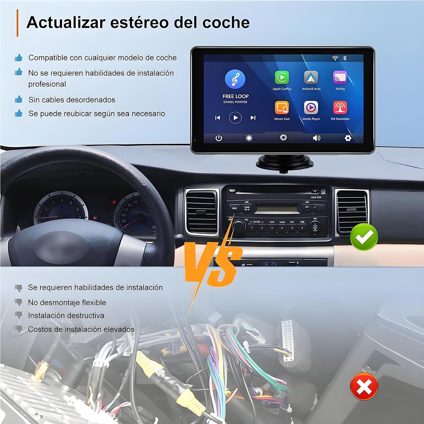 Autoestereos para Carro 10.26", Estéreo Inalámbrico para Coche, Pantalla para Auto, Compatible con CarPlay y Android Auto, Mirror Link, Cámara de Retroceso‌, GPS, FM, BT, WiFi