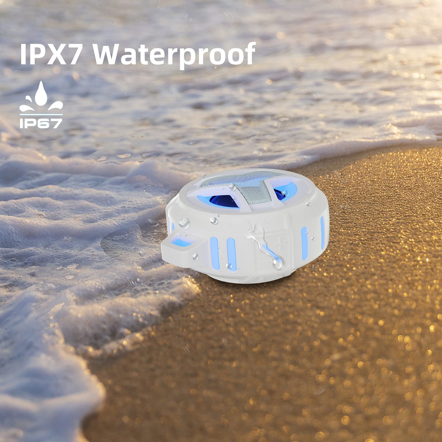 EBODA - Altavoz de ducha Bluetooth IPX7 impermeable, mini altavoces portátiles, estéreo inalámbrico verdadero Bluetooth 5.0 con sonido claro, flotante, 2000 mAh con luz LED para el hogar, playa, ducha