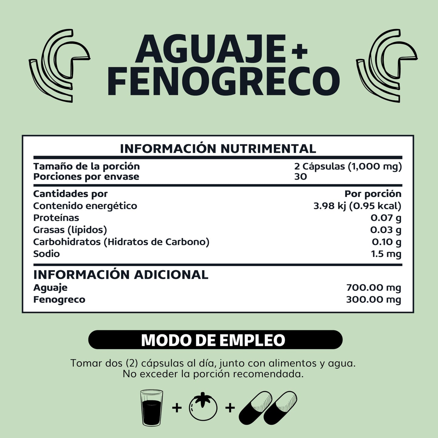 Beyond Vitamins | Aguaje + Fenogreco 1000mg Premium | Con tecnología VCaps de Cápsula vegana | 60 cápsulas