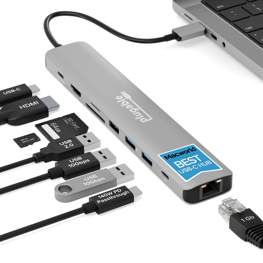 Adaptador Multipuerto USB C Plugable 140W HDMI 4K 60Hz para MacBook, Windows, Chromebook
