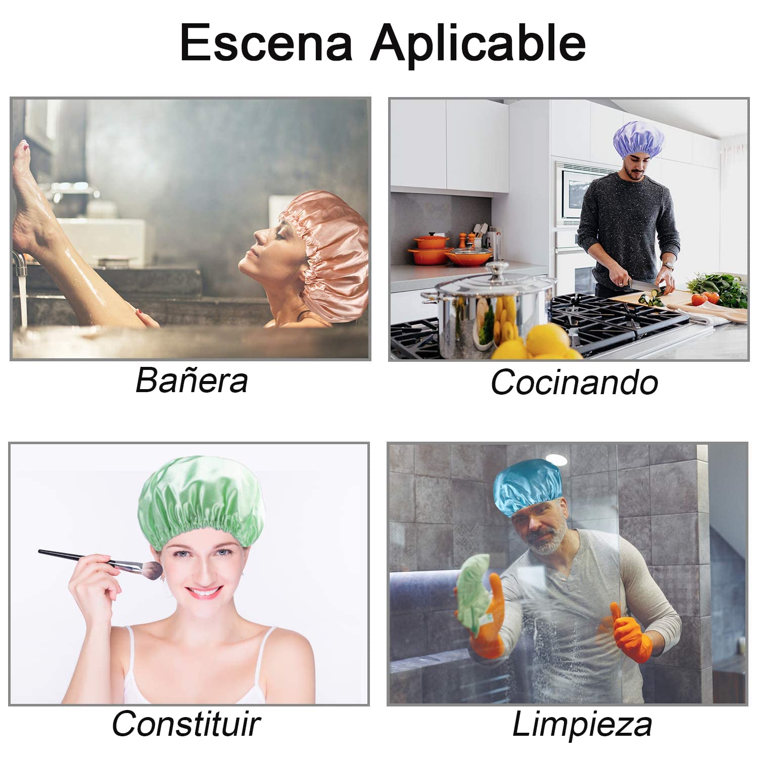 Shoonlo Gorros de Baño 3 Paquetes, Gorra de Baño EVA Impermeable Dobles, Gorro para Dormir Mujer Ajustable, Gorra de Bano Mujer Reutilizable para Bañarse y Dormir Cabello Rizado…