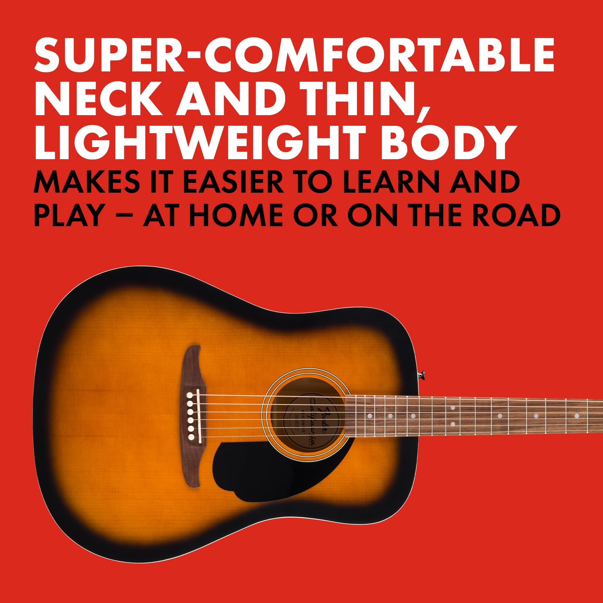 Fender Guitarra Acústica California Debut Redondo™, Spruce Top, Black Pickguard, 2-Color Sunburst