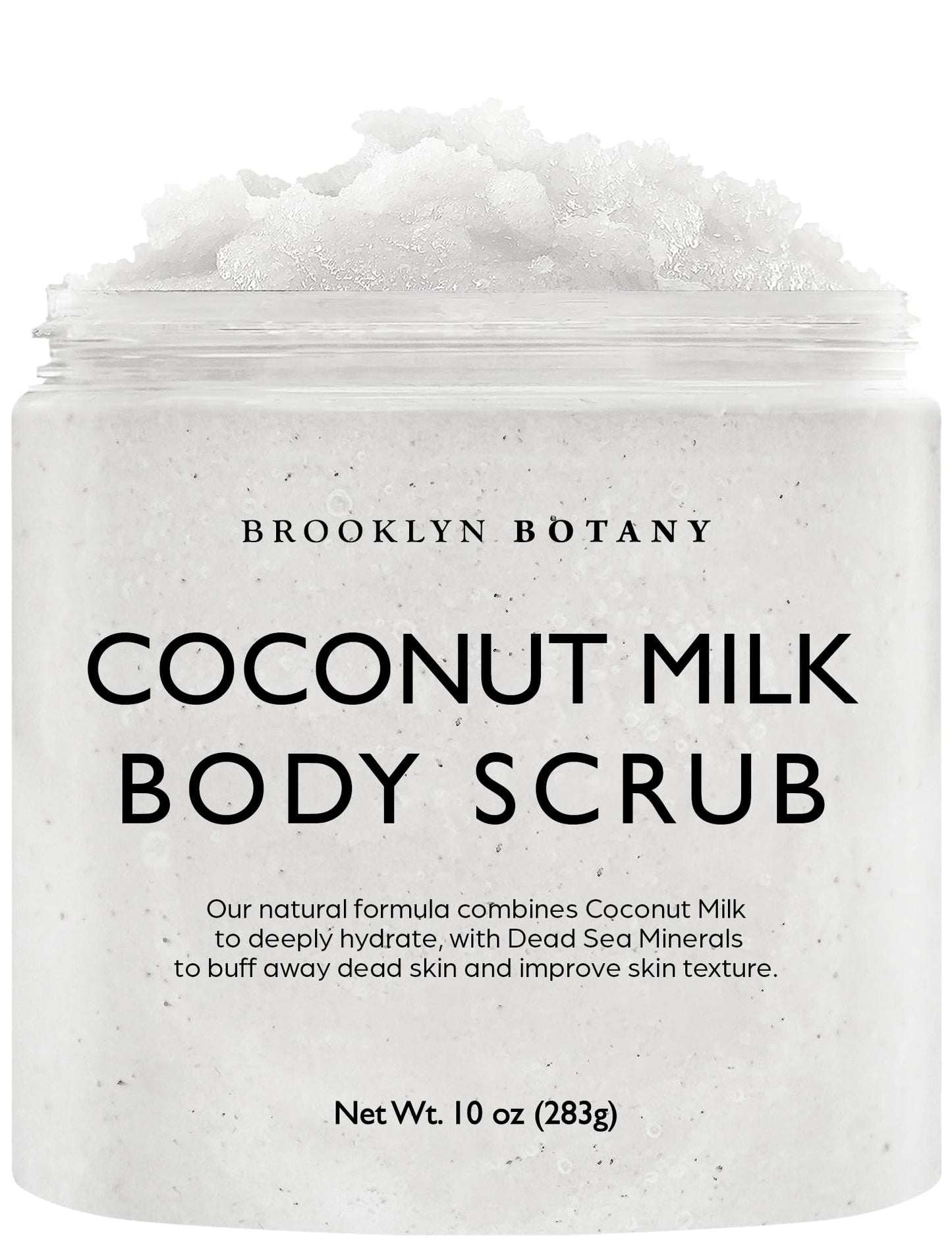 Brooklyn Botany - Exfoliante corporal con leche de coco, 100% natural, anticelulítico, exfoliante corporal con sal del Mar Muerto y aceites esenciales, 10 onzas