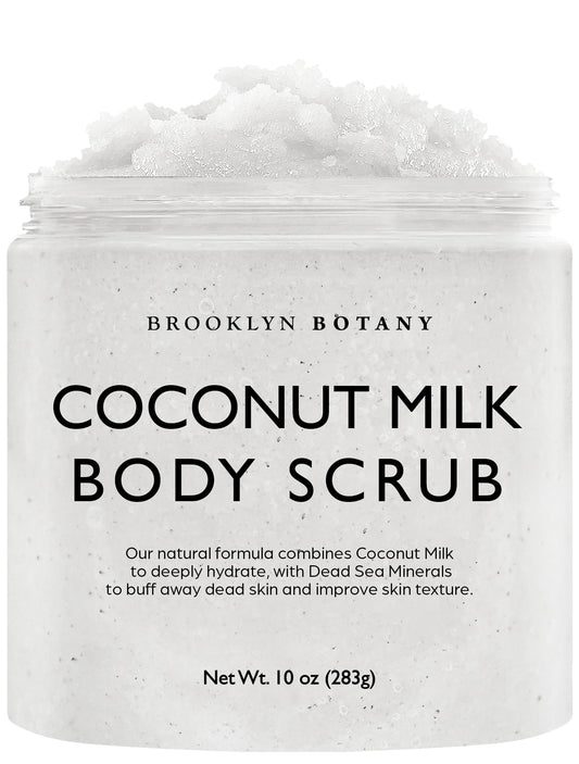 Brooklyn Botany - Exfoliante corporal con leche de coco, 100% natural, anticelulítico, exfoliante corporal con sal del Mar Muerto y aceites esenciales, 10 onzas