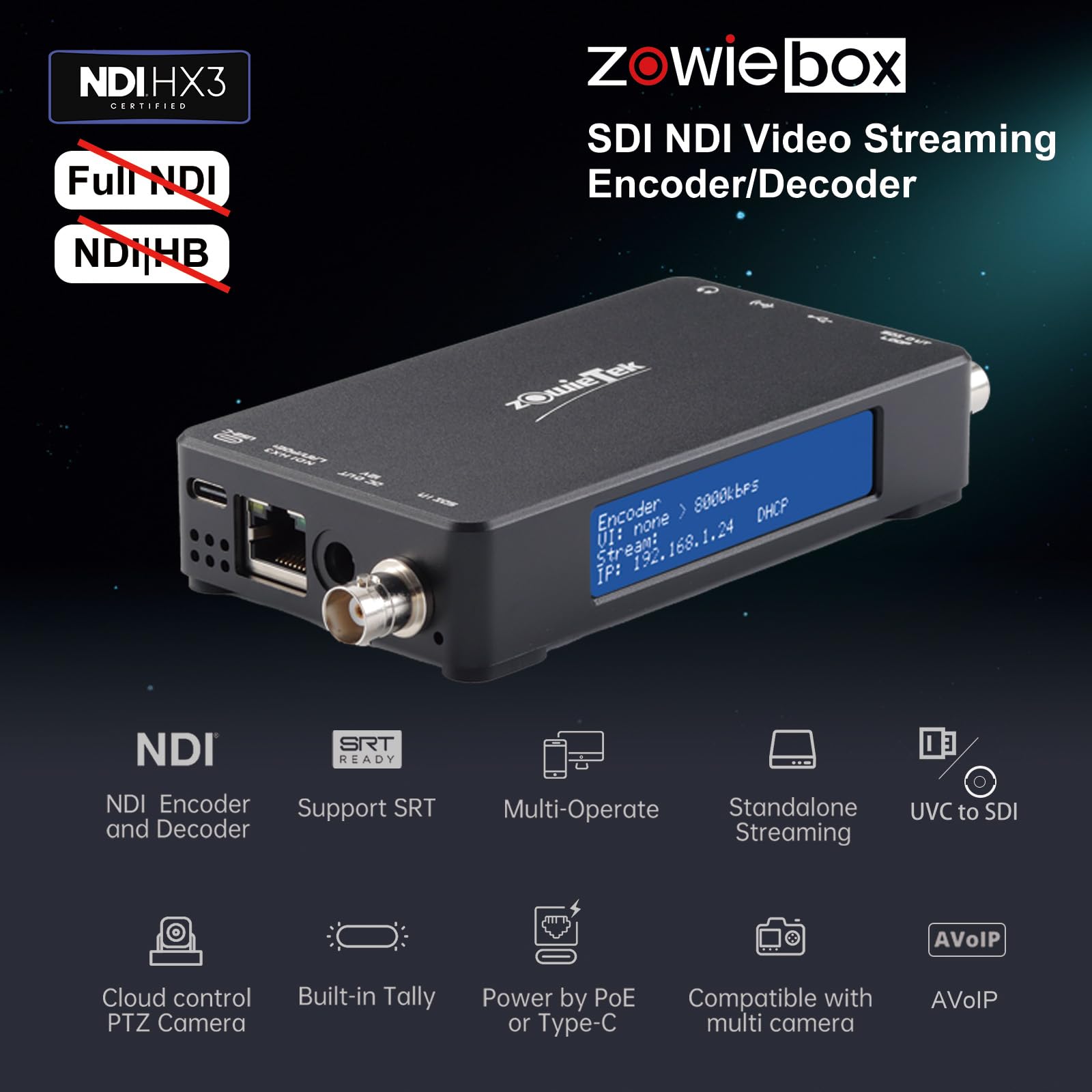 Decodificador de transmisión de Video NDI Nativo 3G SDI, ZowieBox, convertidor UVC a SDI, grabadora de Video SDI y Extensor con loopout, SRT/RTMP(S)/RTSP a NDI HX3, transmisión en Vivo no Empotrado
