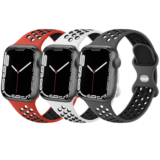 Paquete de 3 bandas deportivas compatibles con Apple Watch Band 42mm(Serie 3 2 1) 44mm 45mm 46mm 49mm Mujeres Hombres, correas de repuesto transpirables de silicona suave compatibles con iWatch Ultra SE Series 10 9 8 7 6 5 4 3 2 1 (44/45/46/49/42mm(Series
