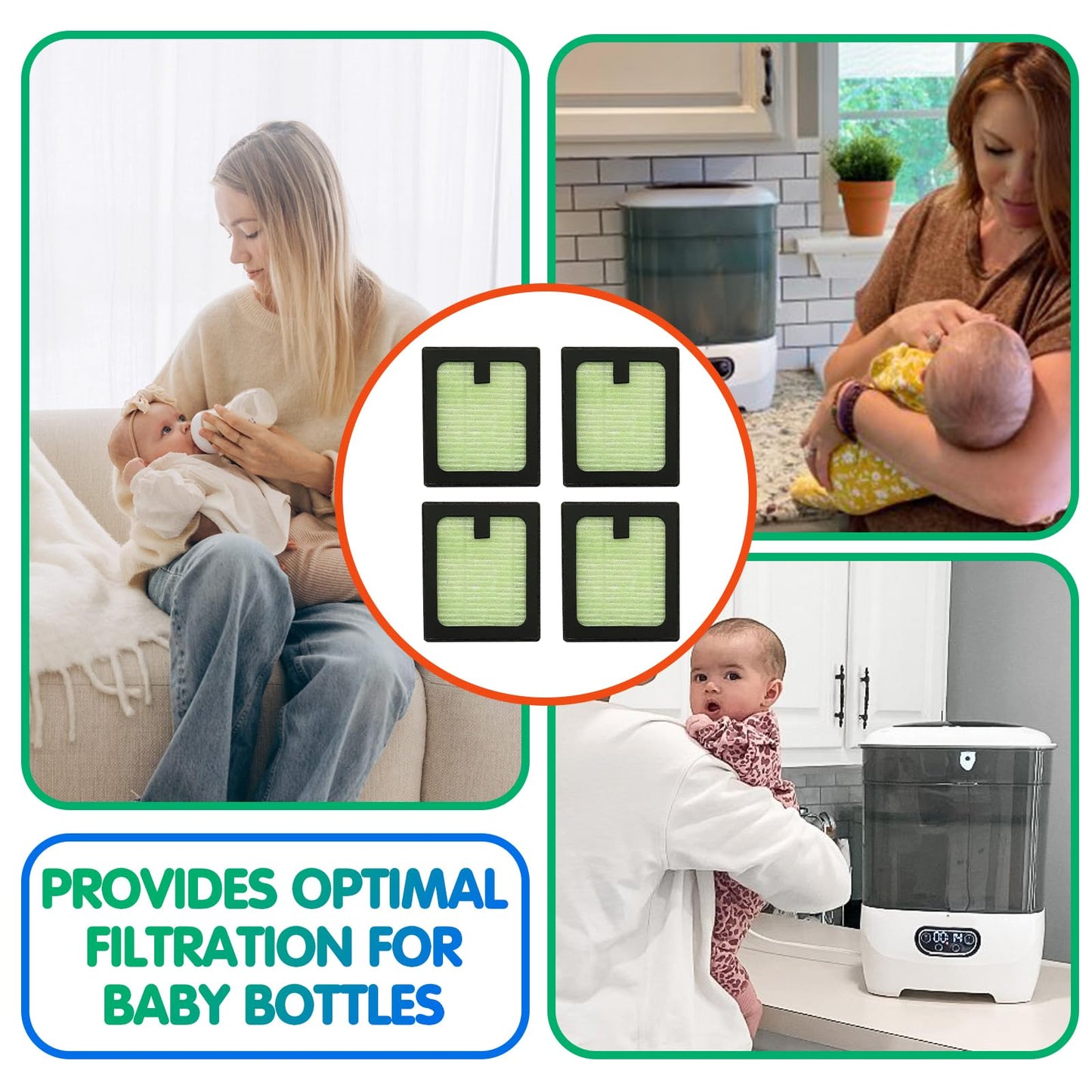 Filtros HEPA de Repuesto Brezza Avanzado para Secador de Biberones de Bebé, Paquete de 4