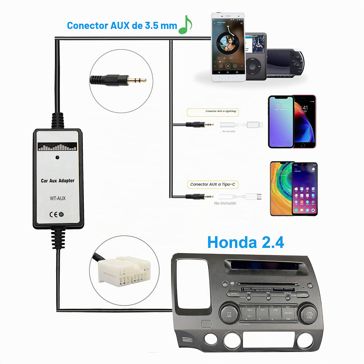 Adaptador de Audio Yomikoo para Coche 3,5 mm