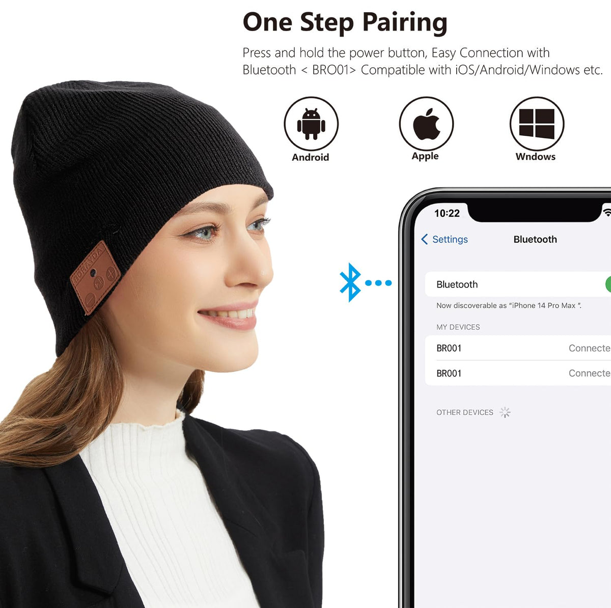 Gorro Bluetooth BORAYDA Negro con Micrófono y Sonido Estéreo HD
