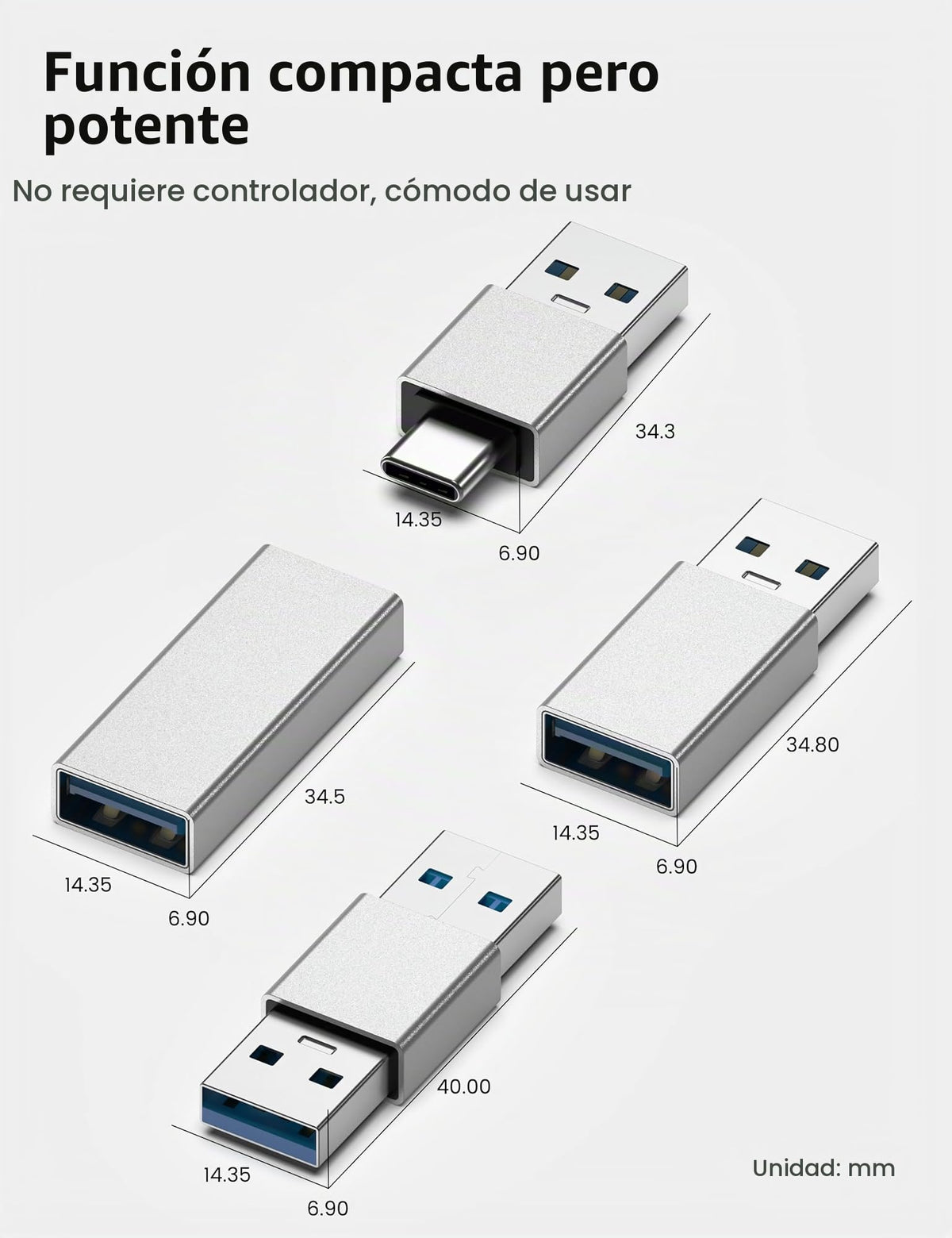 Adaptadores USB 3.0 Fidioto Plateado de Alta Velocidad