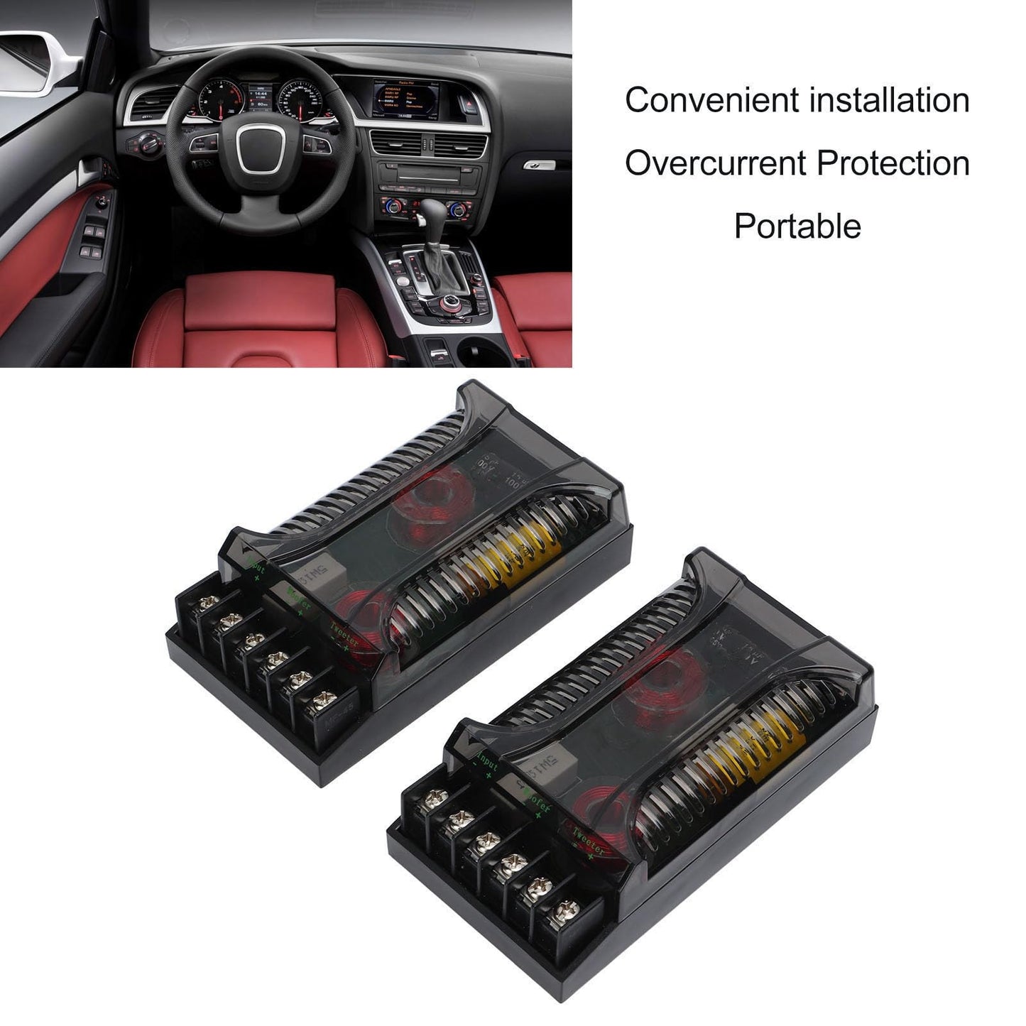 Crossover de Audio para Automóvil de 2 Vías, Divisor de Frecuencia de Altavoz de 2 Piezas Crossover Pasivo de Audio para Automóvil de hasta 300 Vatios, Protección contra Sobrecorriente Disipación de C