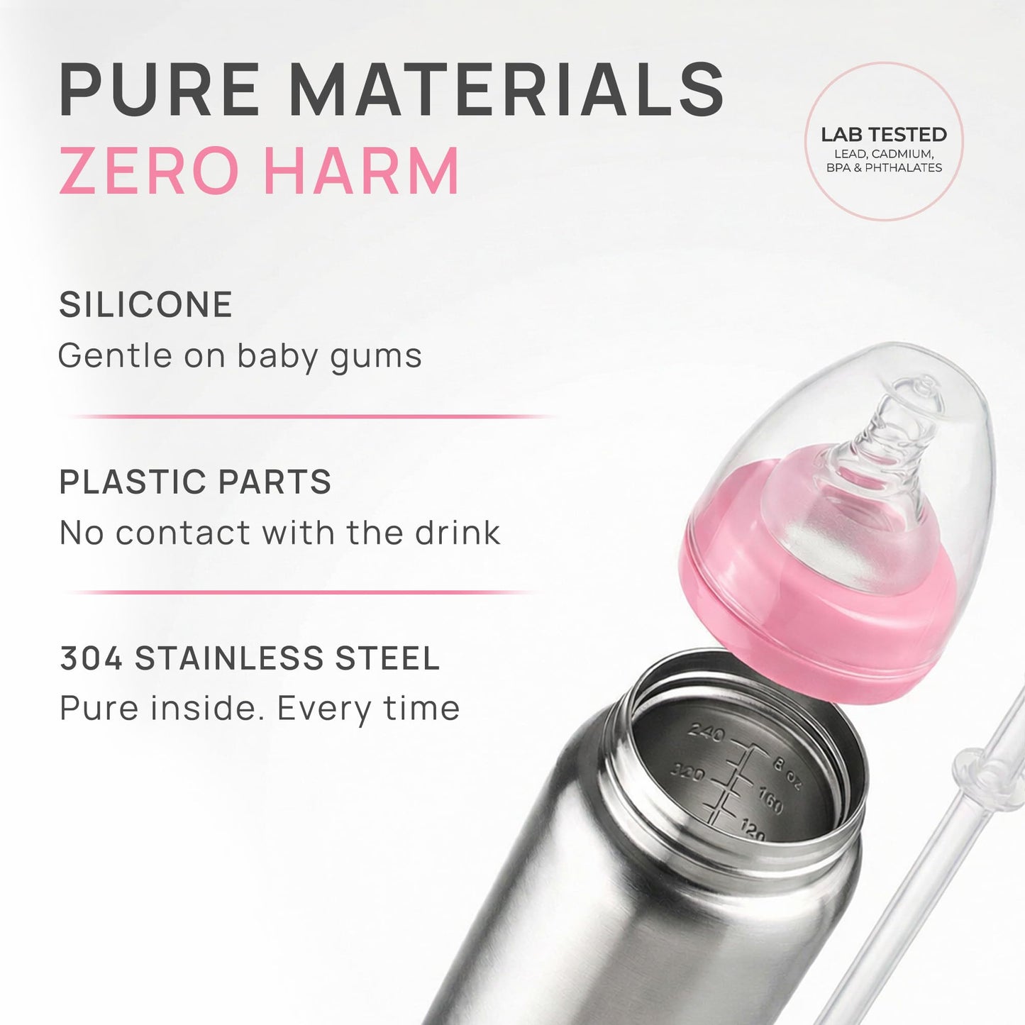 Hamarue vasos de acero inoxidable para bebés | no tóxico 3 en 1 botella de transición con asas | Botella de agua para bebé | Vasos para bebé | Botella de agua de acero inoxidable, Rosado