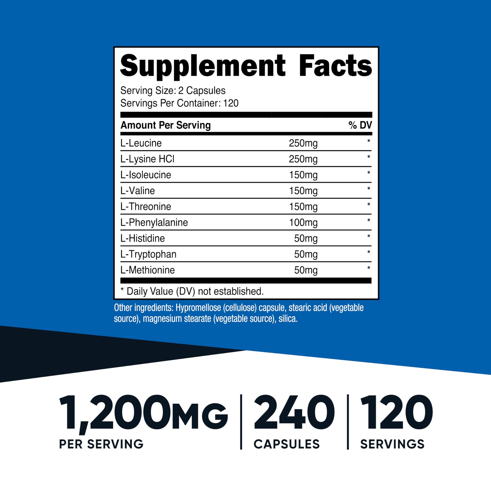 Cápsulas Nutricost EAA 1200 mg Aminoácidos Esenciales Veganas Sin Gluten