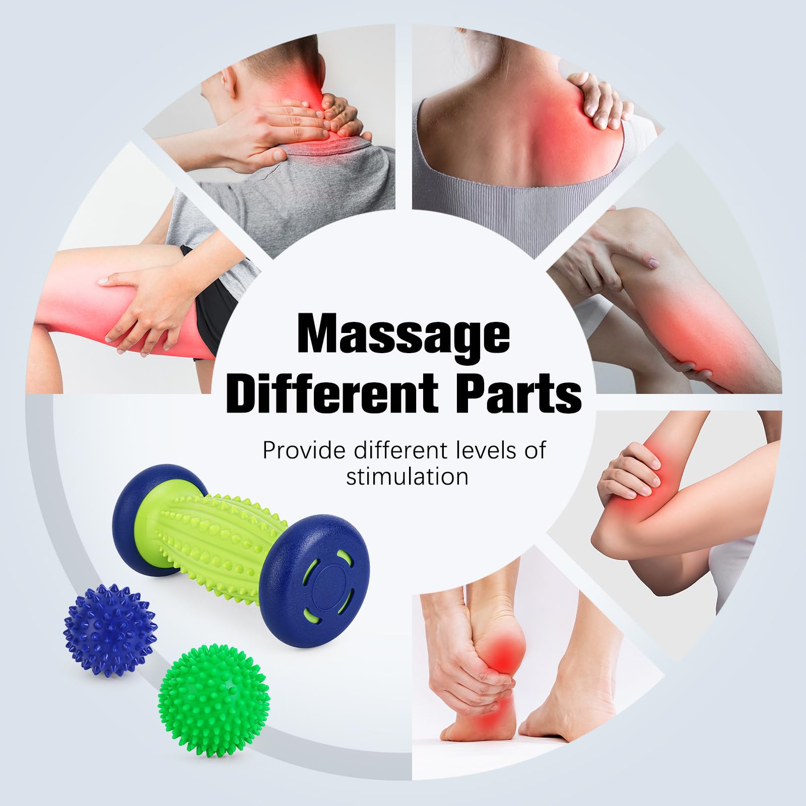 Juego de bolas masajeadoras para fascitis plantar, rodillo de 1 pie y 2 bolas de masaje con pinchos, tejido profundo, para alivio de la fascitis plantar, terapia de punto de activación, alivio del estrés