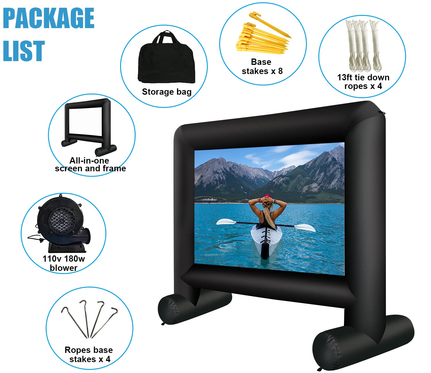 AZXRHWYGS - visualización inflable para proyector de película hinchable para interiores y exteriores, de 14 pies, con bolsa de transporte para proyección delantera y trasera