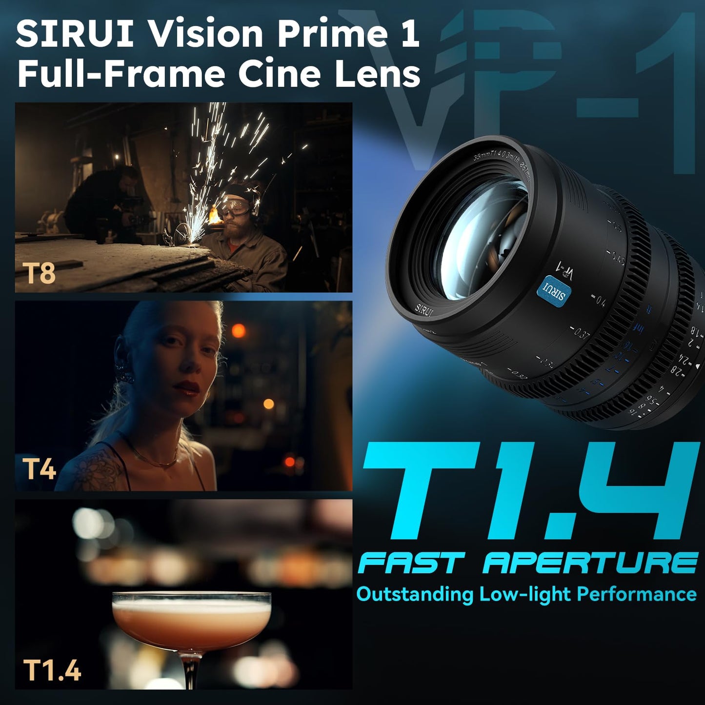 SIRUI VP-1 Vision Prime 1 T1.4 Juego de lentes de cine de marco completo, 24 mm, 35 mm, 50 mm, lente de cine de enfoque manual con montaje E preinstalado, soportes intercambiables RF/Z/L (negro)