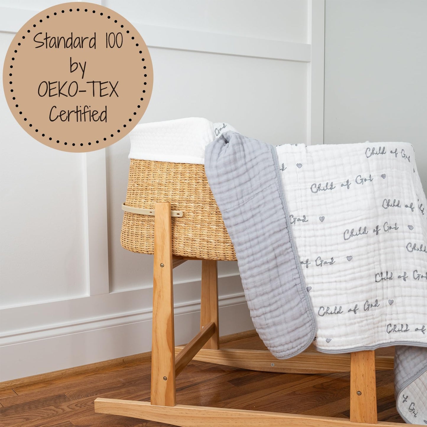 LollyBanks Manta de muselina para bebé 100% algodón orgánico, edredón de muselina ligero, manta para niños de 6 capas para niño y niña, 47" x 47", mantas de recepción para guardería (Bebé cristiano)
