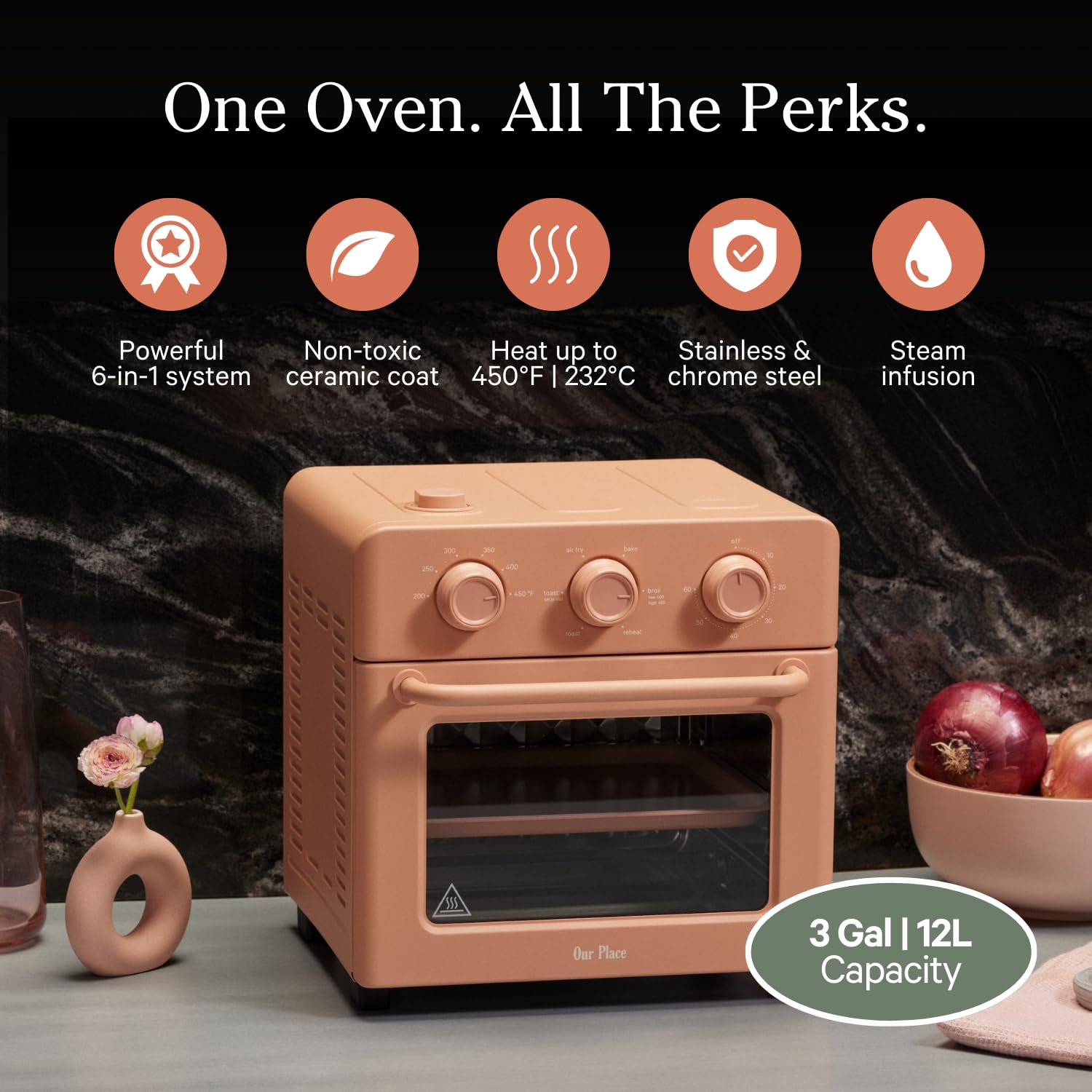 Our Place Wonder Oven | Freidora de aire 6 en 1 y horno tostador con infusión de vapor | Compacto, apto para encimera, precalentamiento rápido, multifuncional, freír al aire, tostar, hornear,