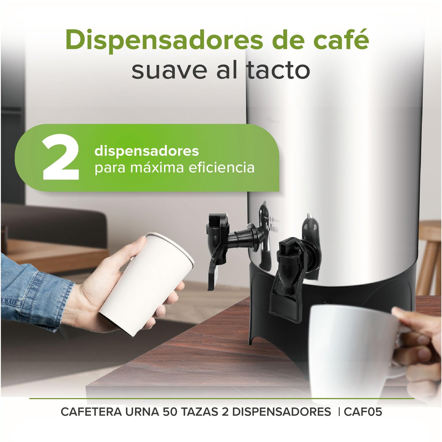 AVERA Cafetera urna de acero inoxidable 50 tazas con 2 dispensadores CAF05