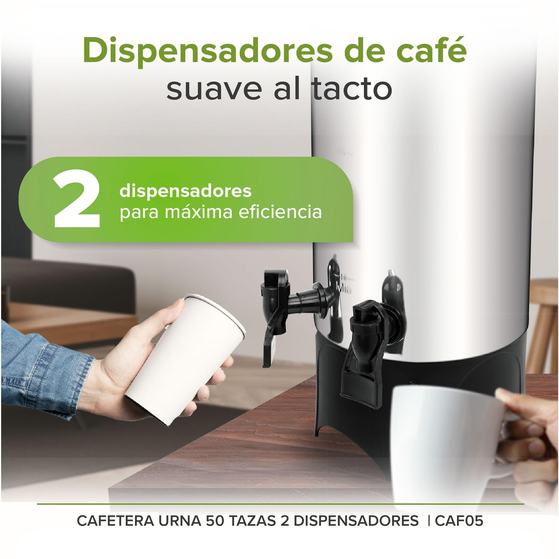 AVERA Cafetera urna de acero inoxidable 50 tazas con 2 dispensadores CAF05