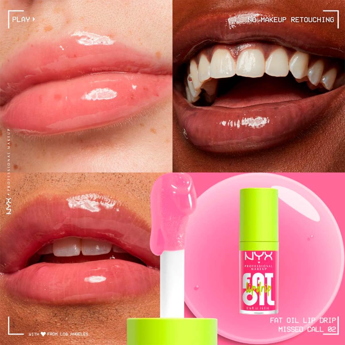 NYX Professional Makeup, Fat Oil Lip Drip Gloss, 4.8ml. Tono: Missed Call. Brillo labial hidratante con efecto jugoso hasta por 12 horas. Infusionado con aceite de aguacate, mora y frambuesa para una sensación no pegajosa. Fórmula vegana.