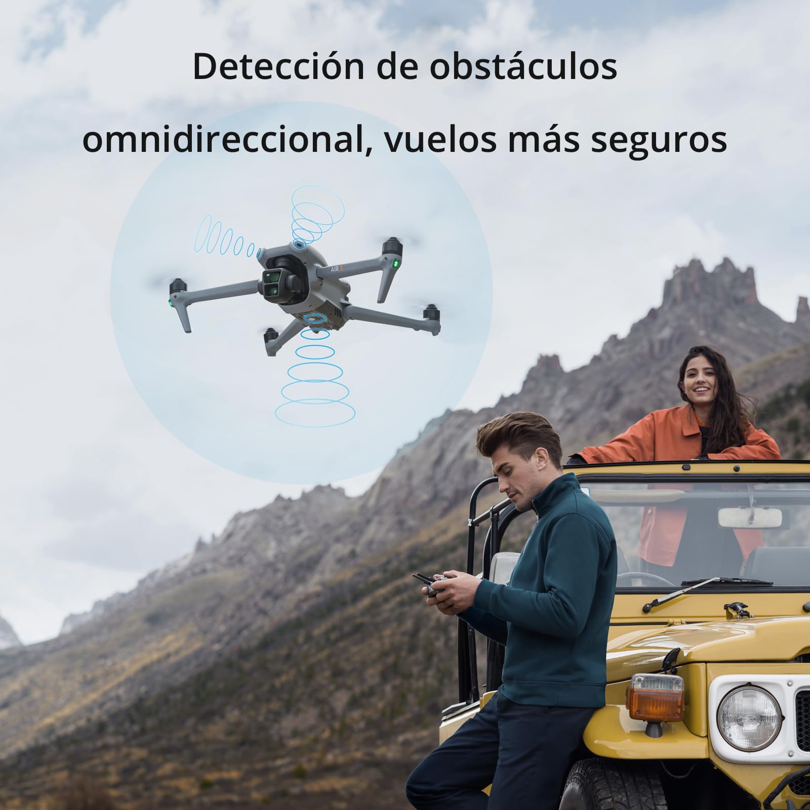 DJI Air 3 Pack Vuela Más con DJI RC 2 (control remoto con pantalla), dron con doble cámara 4K HDR con gran angular y teleobjetivo medio, 46 min de tiempo máx. de vuelo, 48 MP, O4, dos baterías adicionales