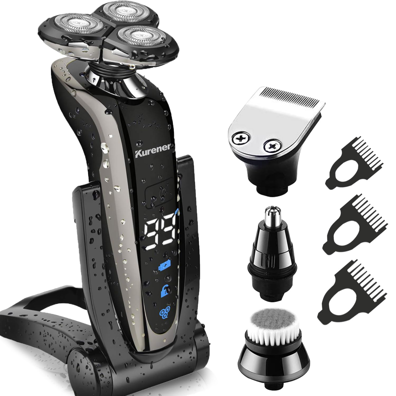 Kurener Electric Shaver Razor Beard Trimmer Rotary Shaver Rotation razor Full body water wash razor Wet/Dry Rechargeable Waterproof