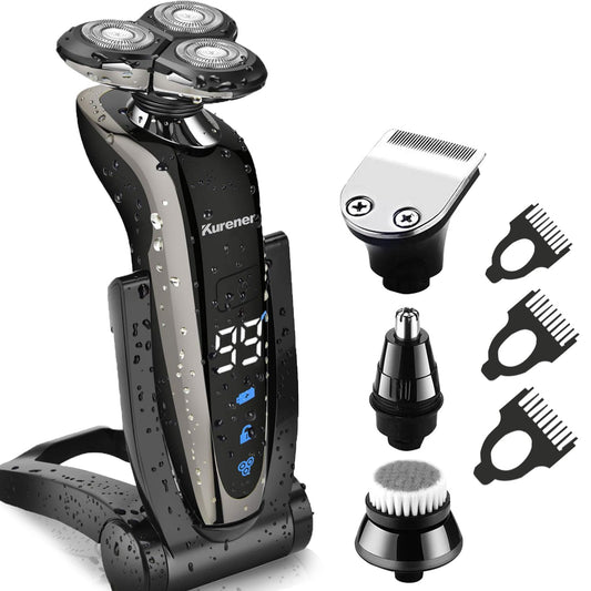 Kurener Electric Shaver Razor Beard Trimmer Rotary Shaver Rotation razor Full body water wash razor Wet/Dry Rechargeable Waterproof