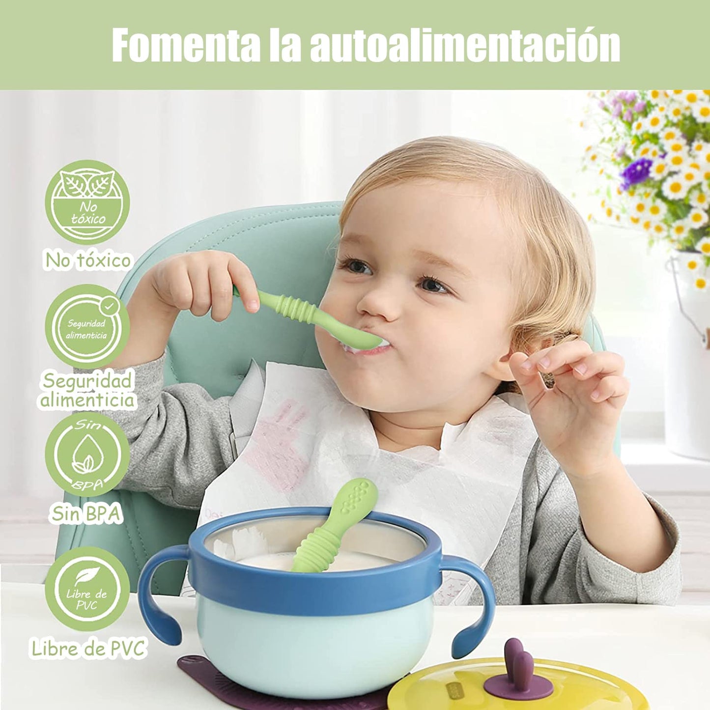 Juego de Cucharas Masticables Silicona Pequeños para Bebé