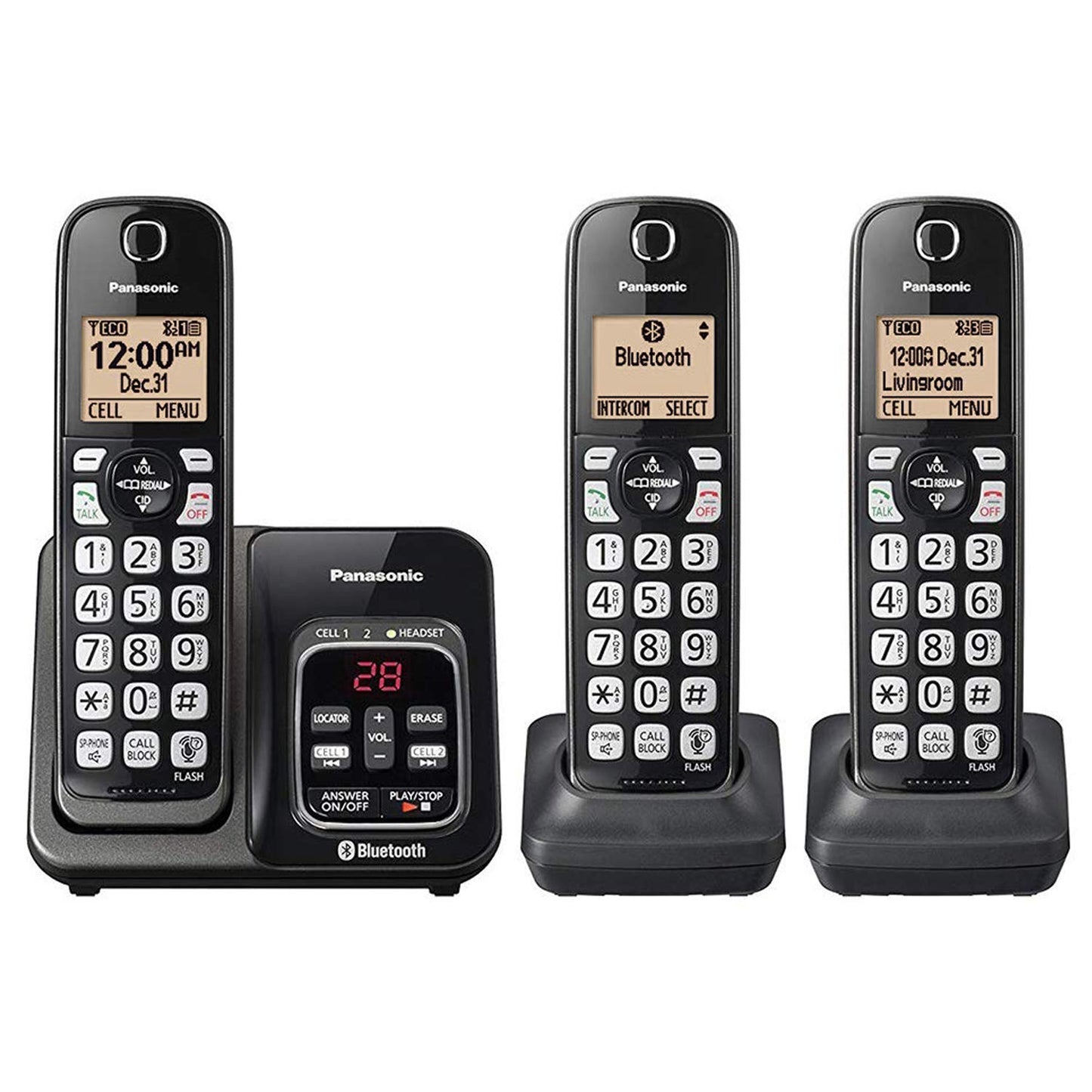 Panasonic KX-TG833 DECT 6.0 - Paquete de teléfono Bluetooth con 3 auriculares
