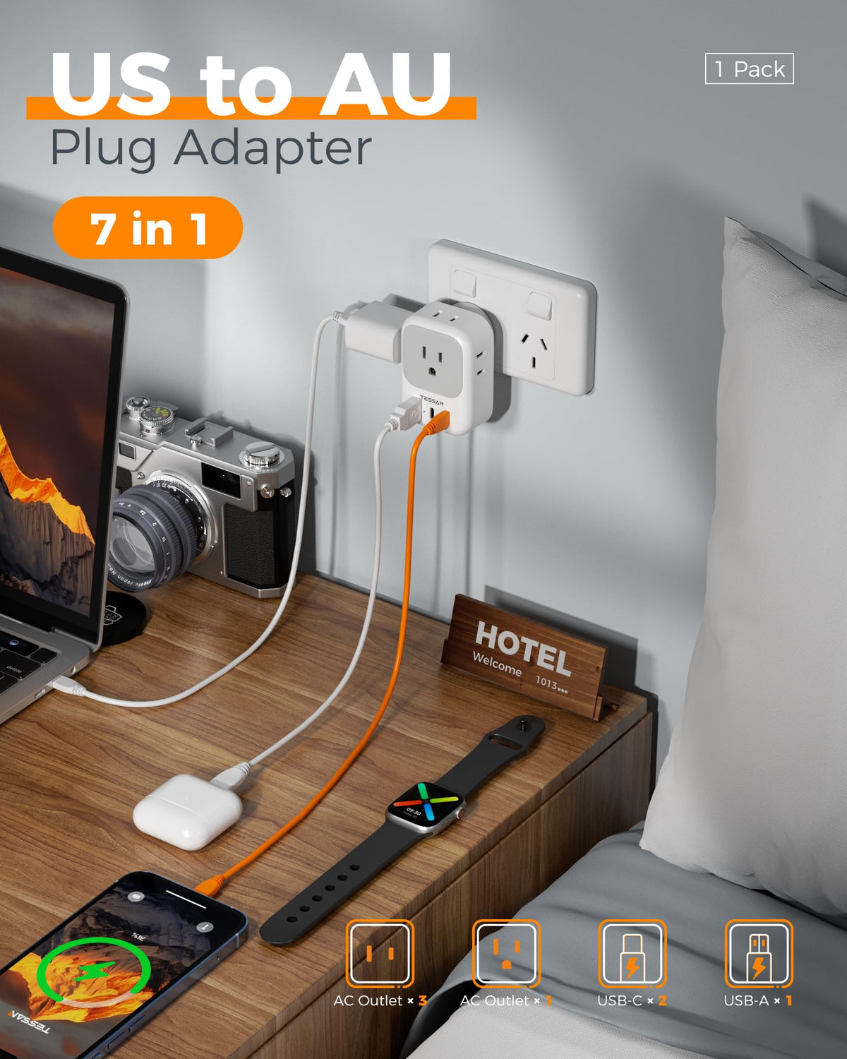 Adaptador de Viaje TESSAN Enchufe Australiano Corriente Argentina
