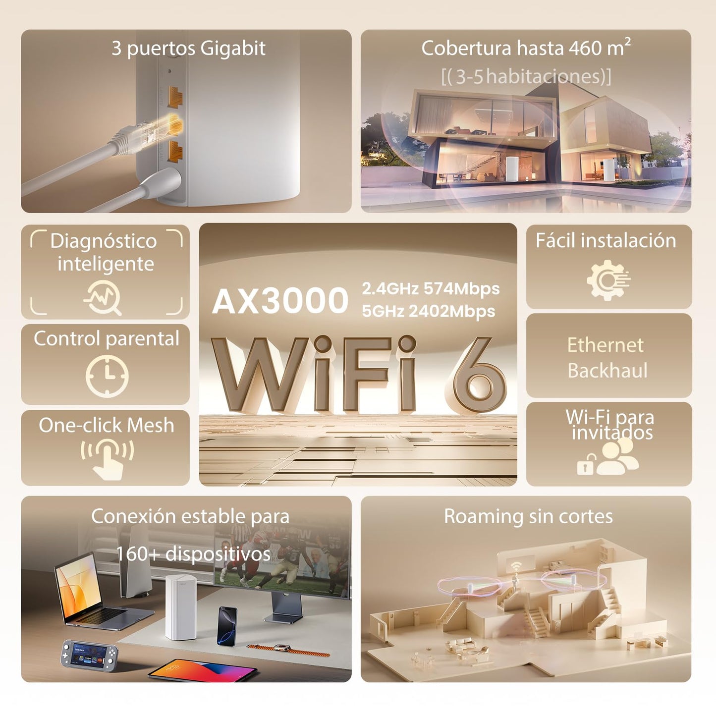 Sistema de Malla WiFi 6 Tenda Nova EX12 AX3000 Gigabit Blanco para Hogar Inteligente 2-Pack