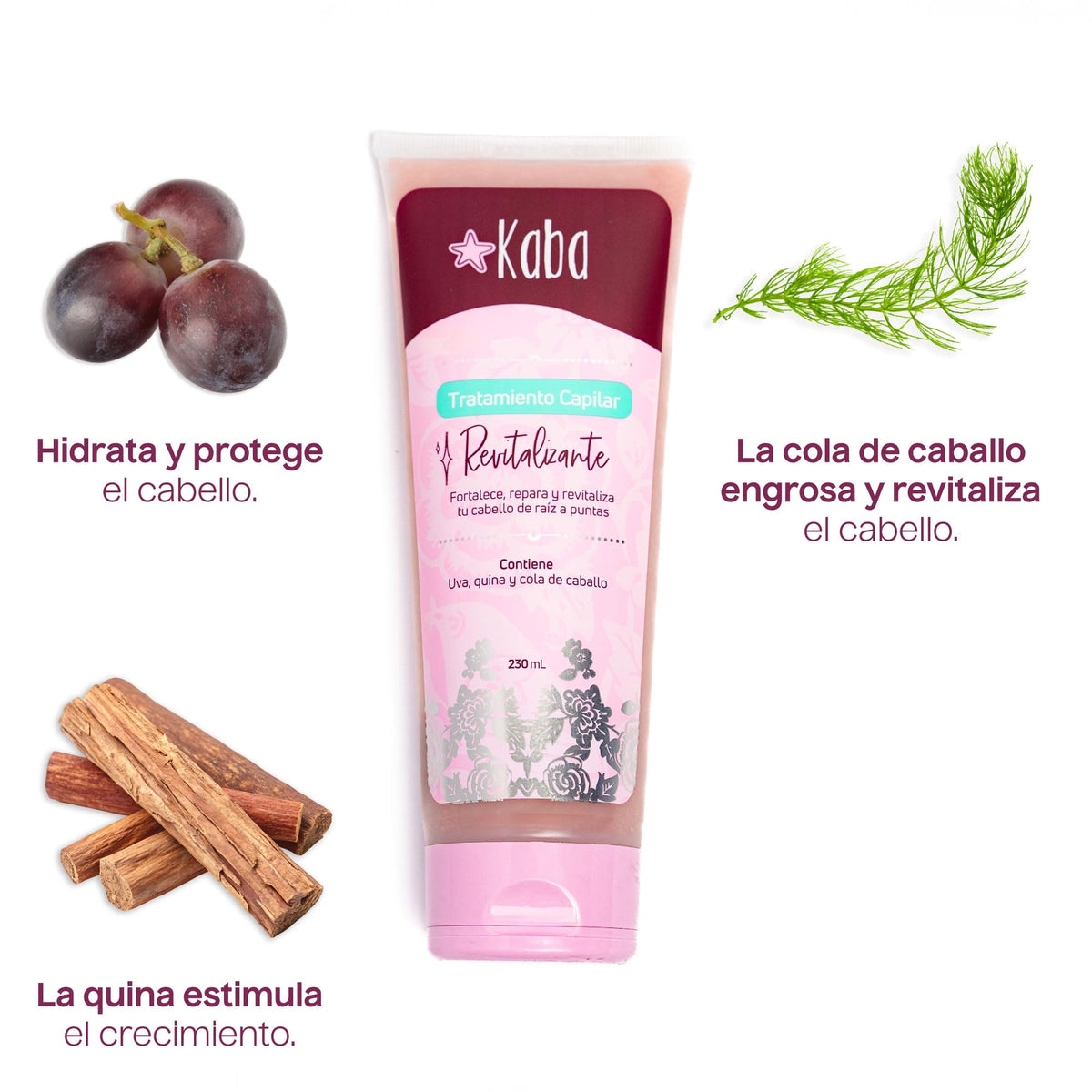 Tratamiento Capilar KABA BY D'LUCHI Uva Quina Cola de Caballo Revitalizante para Cabello más Grueso y Abundante