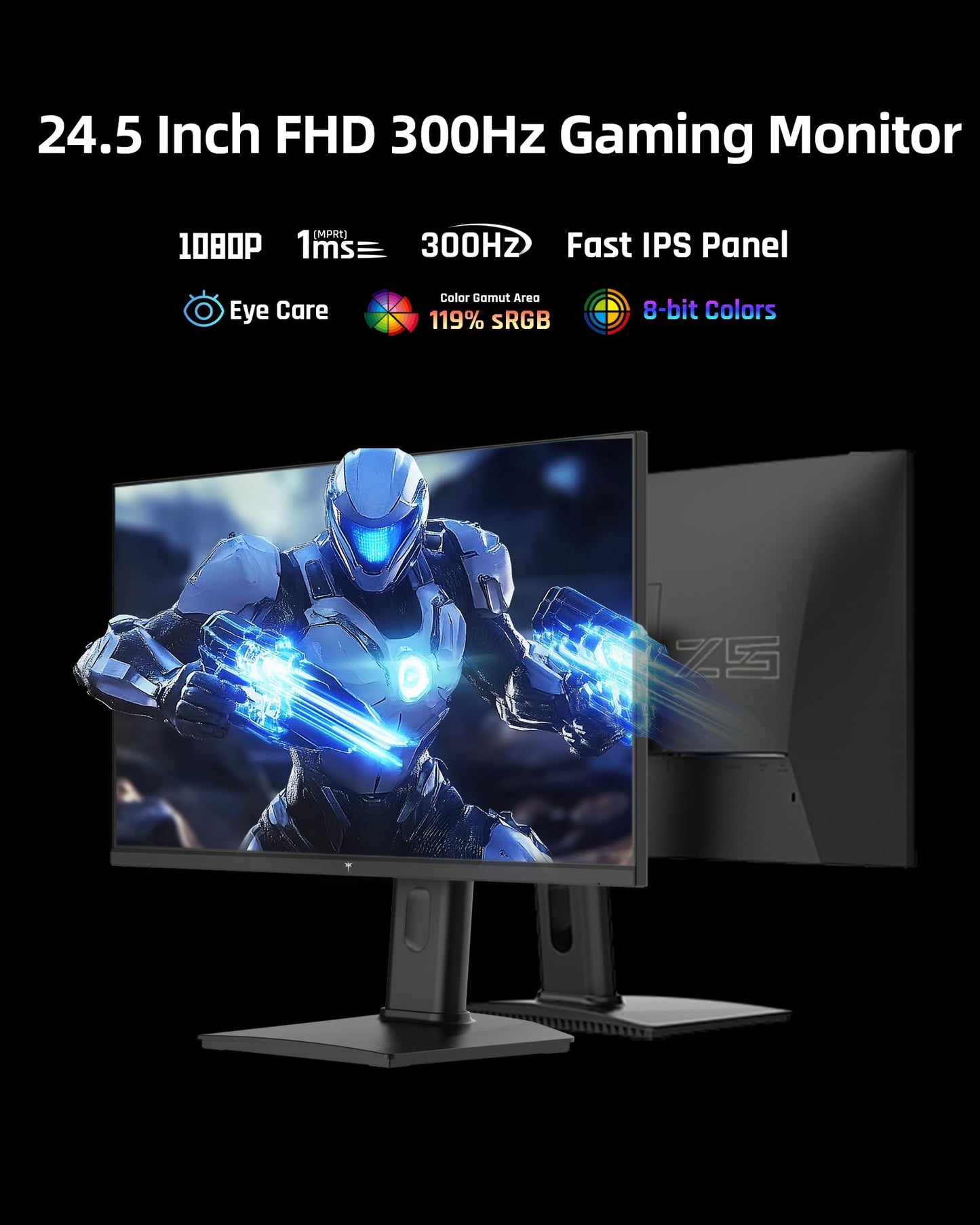 KTC 24.5 Pulgadas 300Hz Monitor de Juegos - Monitor PC IPS Rápido FHD 1080P Gaming 1ms, Sincronización Adaptativa, HDR, Monitores Gamer de 240Hz con Display Port 1.4x1 HDMI 2.0x2, 119% sRGB, Montaje