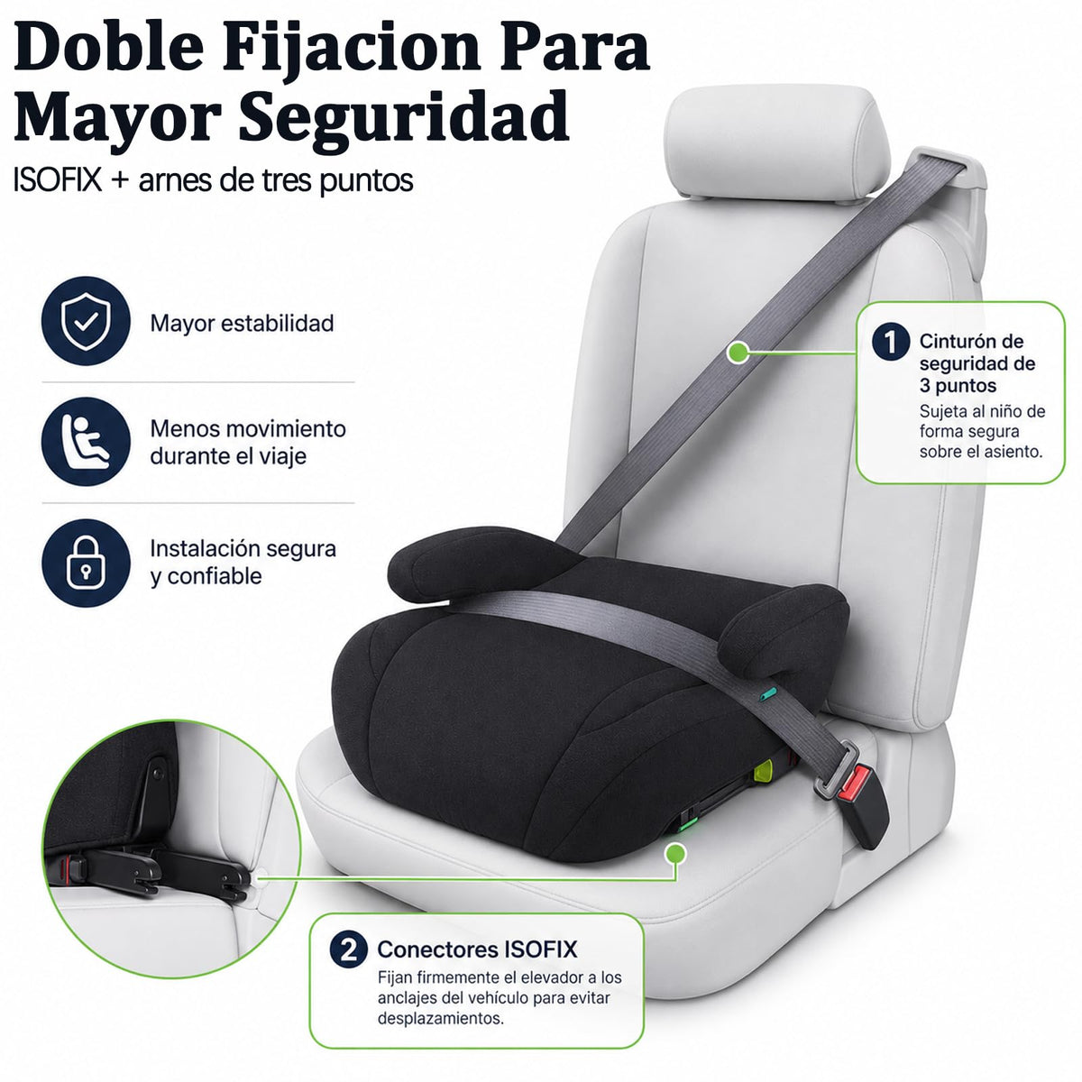 Asiento Elevador de Viaje para Coche sin Respaldo Negro