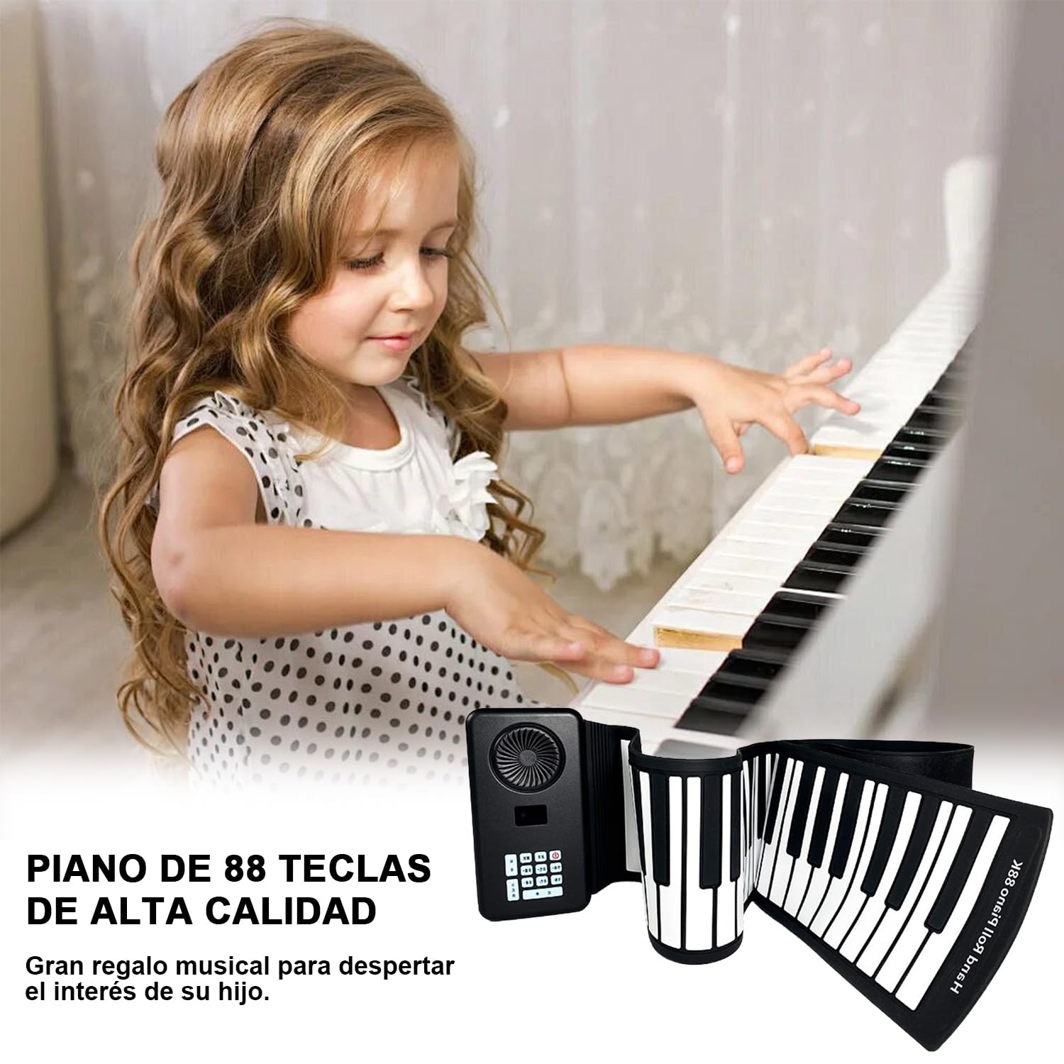 Teclado de Piano Enrollable de Silicona Plegable con 88 Teclas y Altavoz Incorporado para Niños y Adultos Principiantes