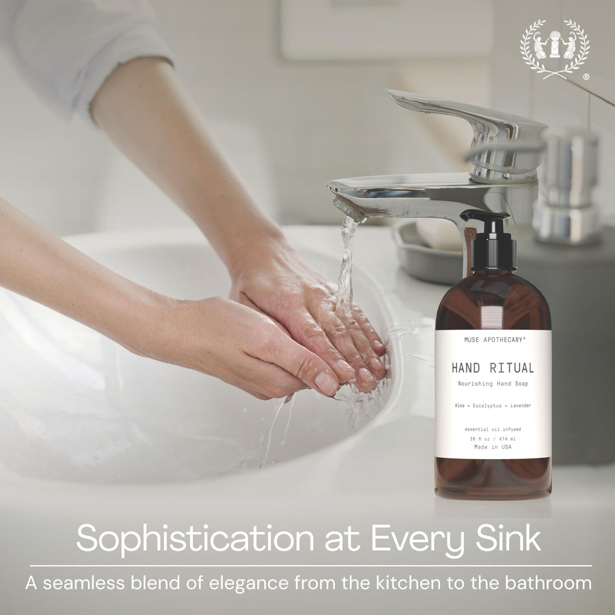 Muse Apothecary Hand Ritual – Jabón de manos aromático y nutritivo, infundido con aceites esenciales naturales de aromaterapia, certificado USDA, base biológica, 16 onzas, flor de lavanda, paquete de