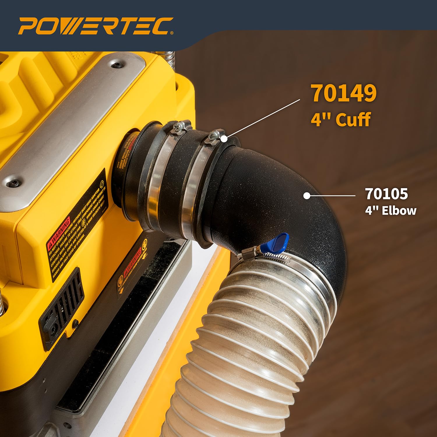 Manga Flexible POWERTEC 70149 para Control de Polvo 4 Pulgadas con Abrazaderas