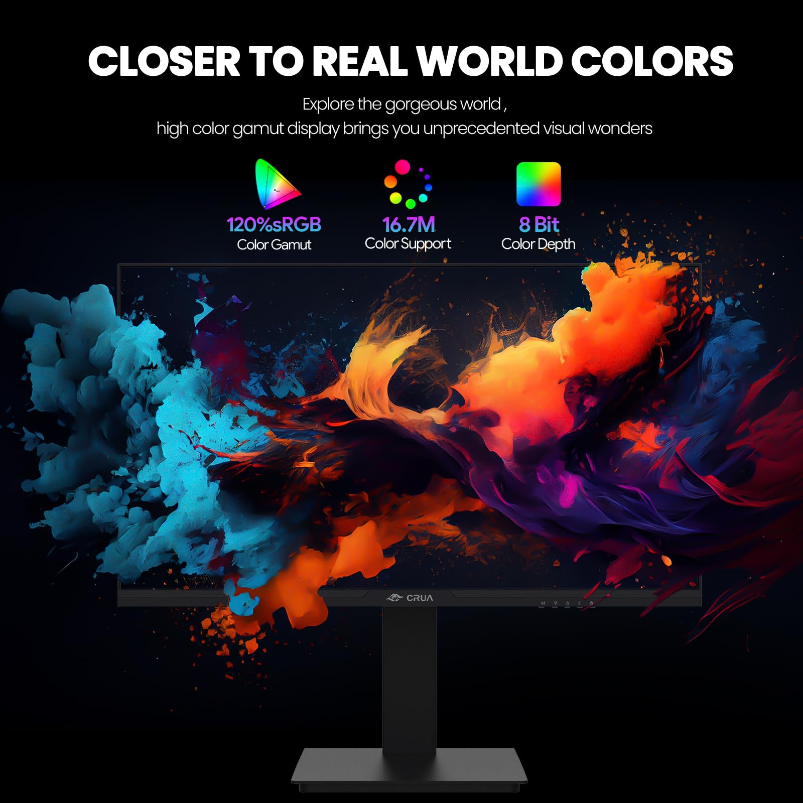 CRUA - Monitor para Juegos de 24.5 Pulgadas, 144 Hz/165 Hz, FHD 100% sRGB, Monitor Vertical Ajustable de Altura/pivote/Giratorio/inclinación, Compatible con FreeSync, DisplayPort, HDMI, Montaje en