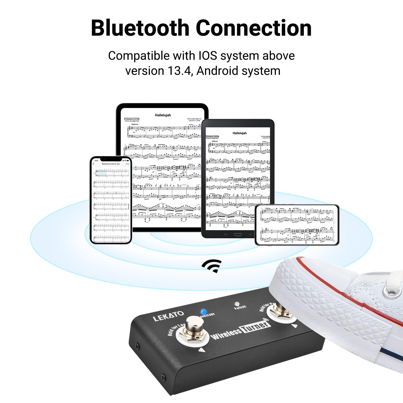 LEKATO - Pedal inalámbrico para pedales Bluetooth para tabletas y teléfonos (sistema Android e iOS superior a la versión 13.4) - Pedal externo para control de conmutación de sintonizador de pedal de
