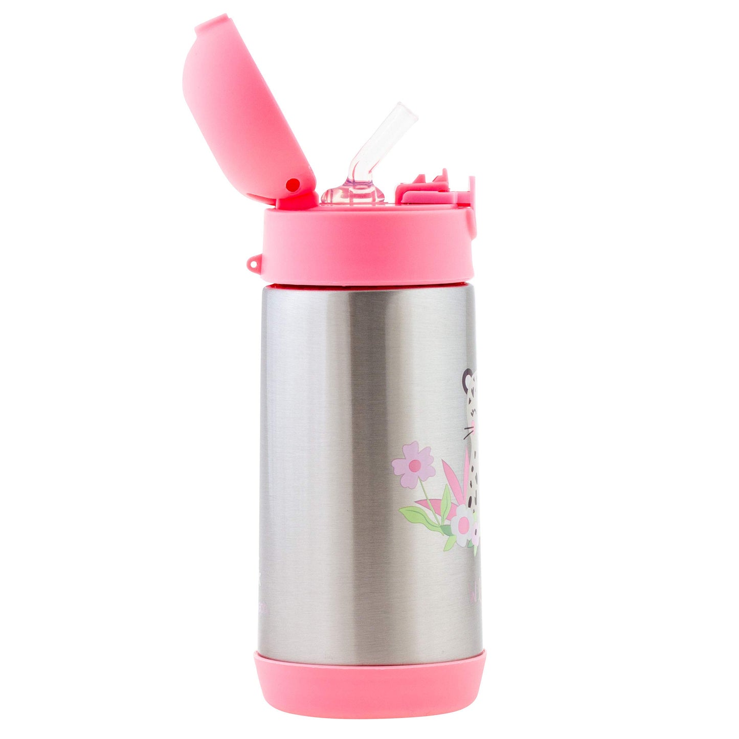 Stephen Joseph Botellas de acero inoxidable de doble pared, botella de agua aislada para niños pequeños, botella aislada al aspiradora con popote, botella de agua sin BPA, 12 onzas, LEOPARD
