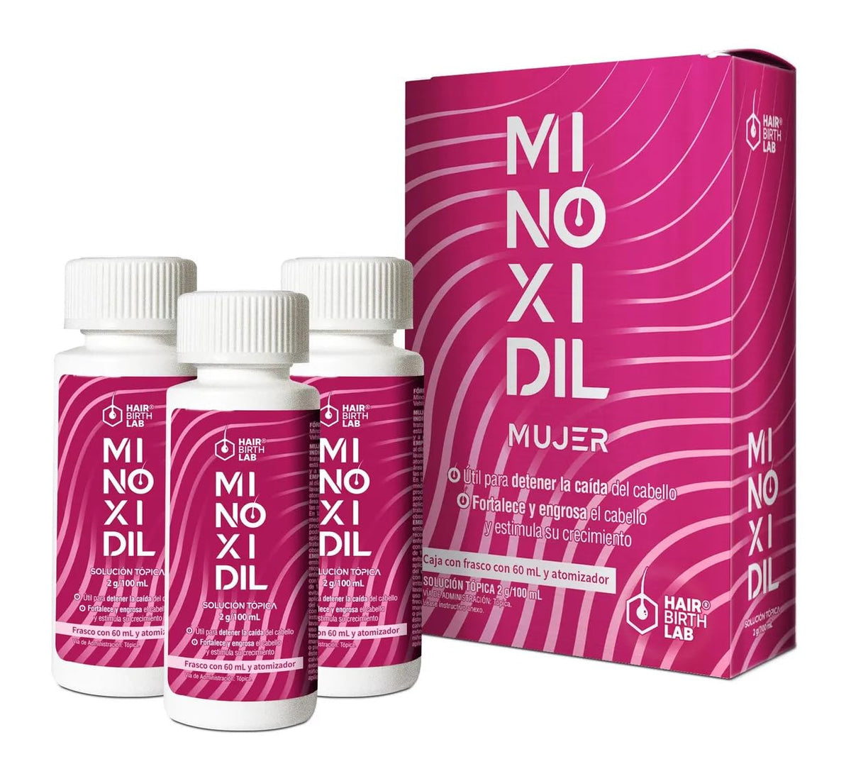 Solución Tópica Minoxidil Hair Birth Lab Transparente Sin Aroma para Mujer 60 ml 3 Pack