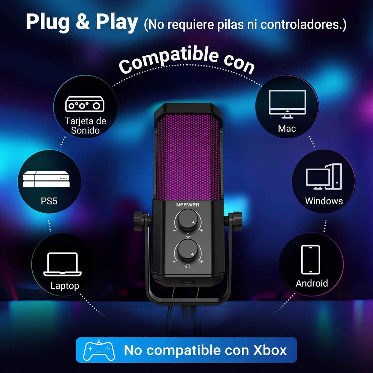 Micrófono USB Cardioide RGB NEEWER para Podcasting