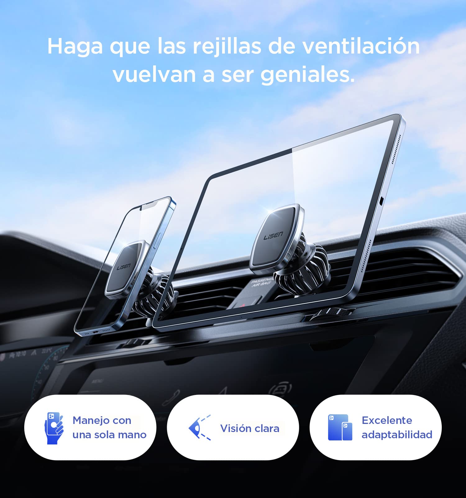 LISEN Soporte Celular Automóvil Magnético [6 Iman Más Fuertes] Porta Celular Auto 2024 Ventilación Base Celular Automóvil, Compatible con iPhone 15 Pro MAX Plus 14 13 12, S23 S22 Ultra Huawei