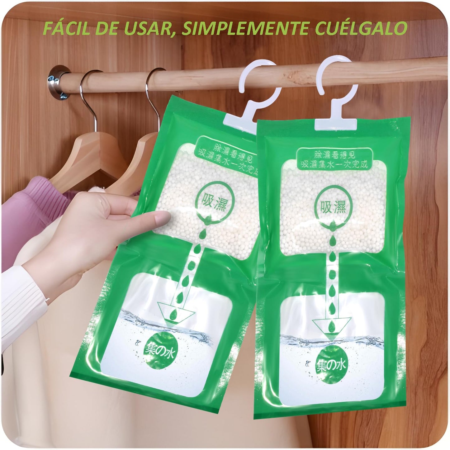 Paquete de 10 Bolsas Antihumedad Colgantes, Deshumidificador para la Humedad - Absorbedor de Humedad Sin Fragancia, Proceso Visible, Previene Moho en Closet, Baño, Cocina, Sótano y Lavadero