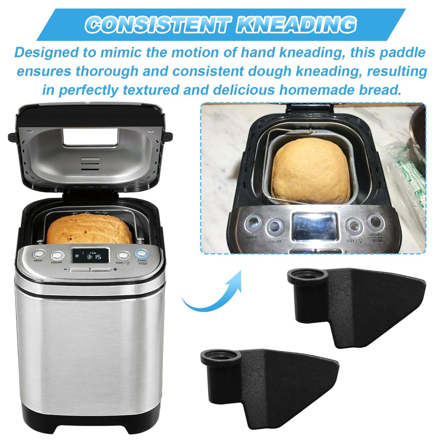 Paleta Amasadora Aillsa para Máquina de Pan Cuisinart Negra, Reemplazo Eficiente (2 Piezas)
