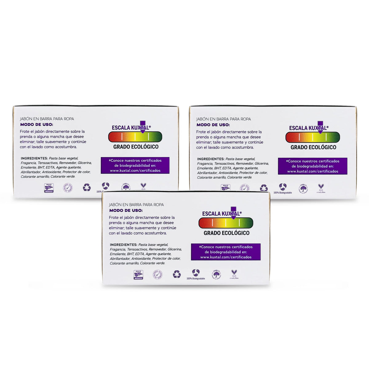 KUXTAL Jabón en Barra para Ropa Paquete de 3, Limpieza Profunda y Suavidad, Ideal para Ropa Delicada y Ropa Interior, Fórmula con Ingredientes Naturales, Biodegradable Certificación OECD 301-A