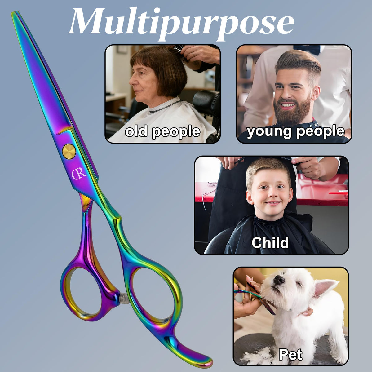 Professional Hair Cutting Shears,6 Inch Barber hair Cutting Scissors Sharp Blades Hairdresser Haircut For Women/Men/kids 420c Stainless Steel Rainbow Color (A)