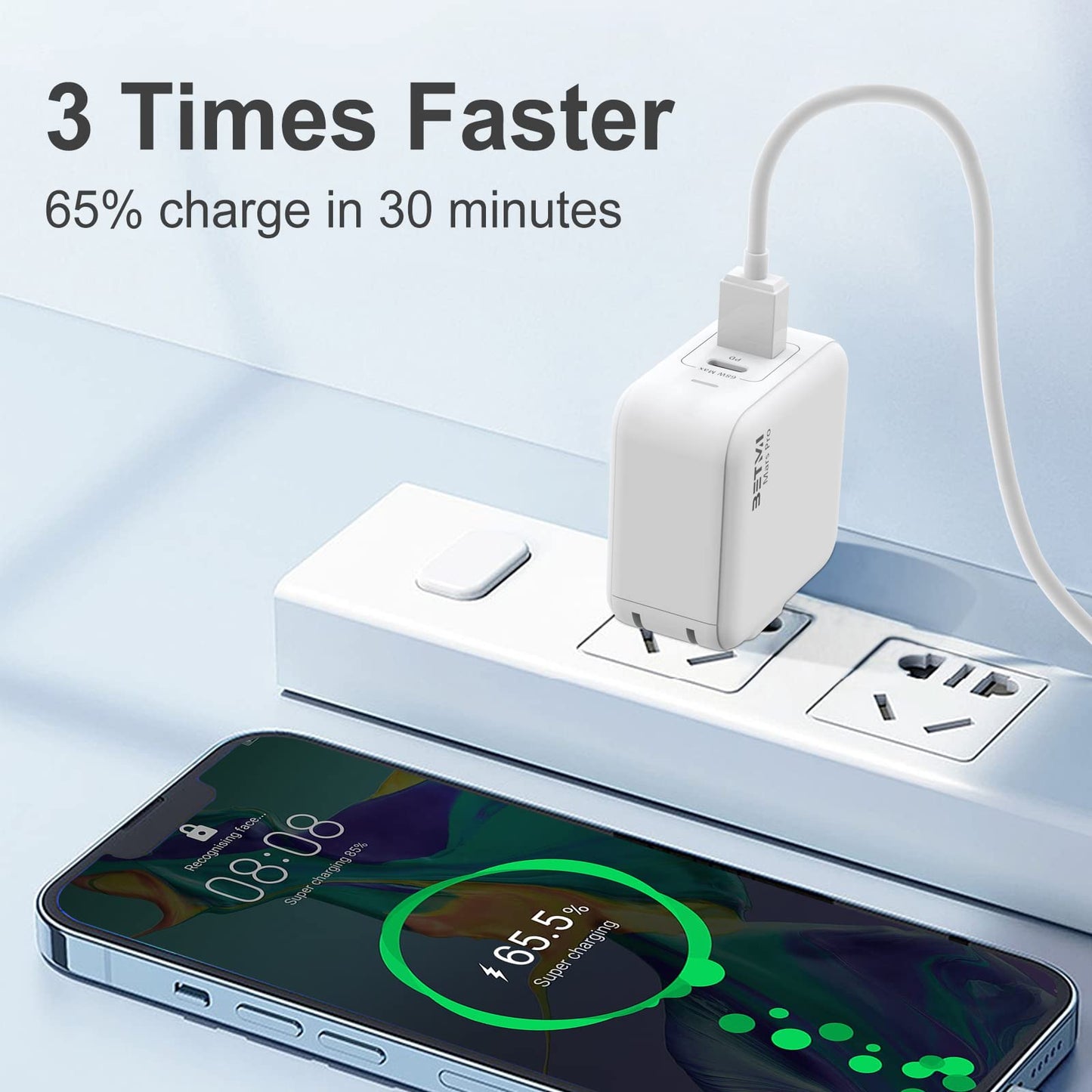 BETMI Cargador USB c, Cargador C GAN 68w, Cargador de Pared rápido y Compacto de 2 Puertos, Adecuado para MacBook Pro/Air, iPad Pro, Galaxy Phone, Android Phone, iOS Phone, Pixel, and More
